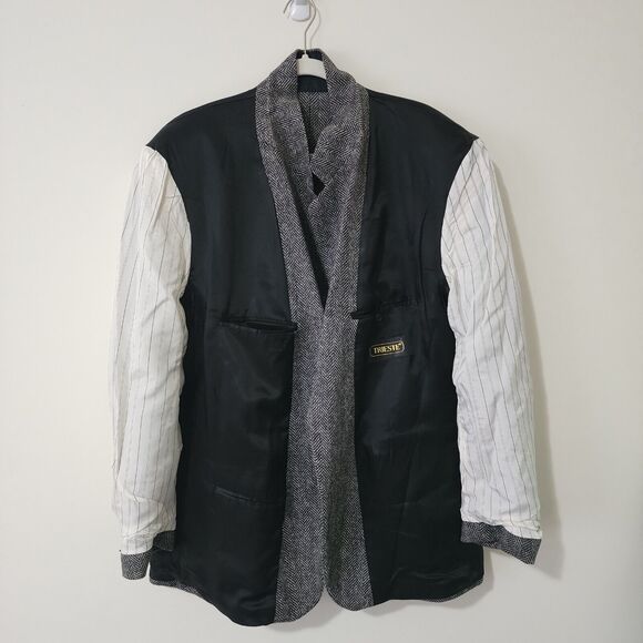 Trieste Mens Wool Herringbone Sport Coat Size 44R Gray Blazer Jacket 2-Button - Picture 4 of 8